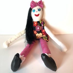 Gift Doll Handmade  Cotton Long Legs Long Hair.Floral Dress. Shoes & Lace Socks